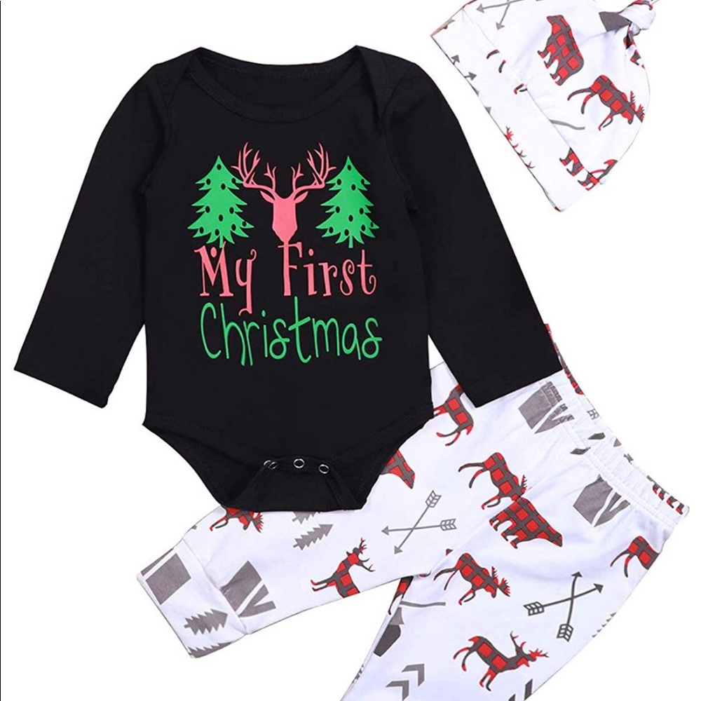 ๐HP๐Holiday New 3pc First Christmas Romper - Picture 1 of 1